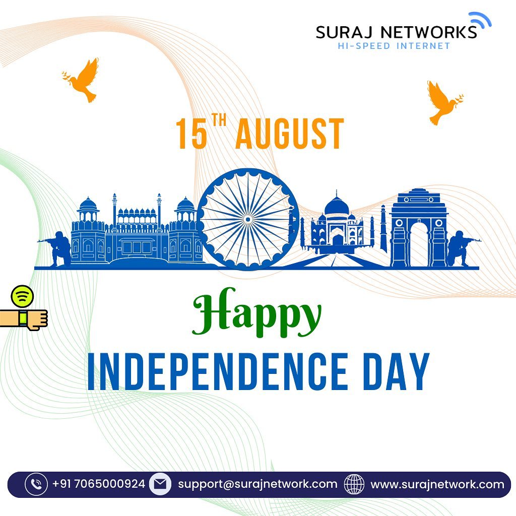 Happy Independence Day

Plan Starting from ₹333*Per Month

Download Now: https://play.google.com/store/apps/details?id=com.cloudradius.Suraj.Networks

#FastAndReliableInternet #ConnectivityUnleashed #HighSpeedInternet #StreamingSensation #broadband #internet #highspeed #wifi #ott #entertainment #movies #unlimiteddata #india #creativity #instagram #online #internetspeed #surajnetwork #ghaziabad #independenceday #india #harghartiranga