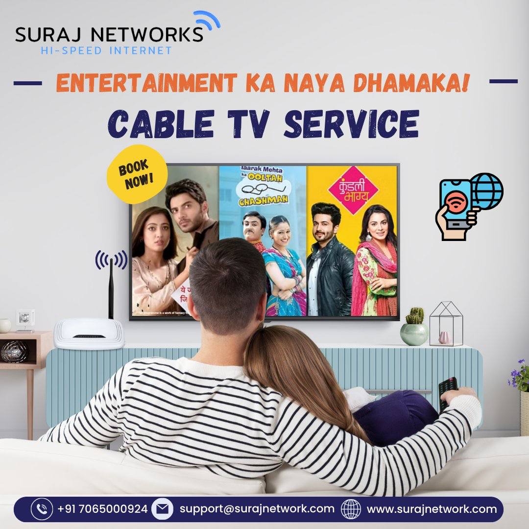 Get ready to embark on an unparalleled journey into the world of entertainment as we proudly unveil our latest offering: Cable TV!

📺 What to Expect:

🌟 Unmatched Quality: Immerse yourself in high-definition viewing experiences that redefine your standards for TV entertainment.

🎉 Exclusive Content: Access premium content and exclusive shows that promise to keep you glued to your screens.

🔗 Seamless Connectivity: Enjoy uninterrupted streaming and seamless transitions between channels, ensuring an effortless viewing experience.

For Booking Contact Us:
+91 7065000924

#SwitchToSurajNetwork #InternetDedected #NextLevelConnectivity #SeamlessInternetExperience #ReliableNetwork #BetterConnectivity #SurajNetworkAdvantage #UpgradeYourInternet #StayConnected #InternetPlans #SurfTheWeb #ConnectWithSuraj #HighSpeedInternet #InternetProvider #FastDownloads #UninterruptedStreaming
#ghaziabad #surajnetwork #ghaziabad #india #cabletv #dth #tv