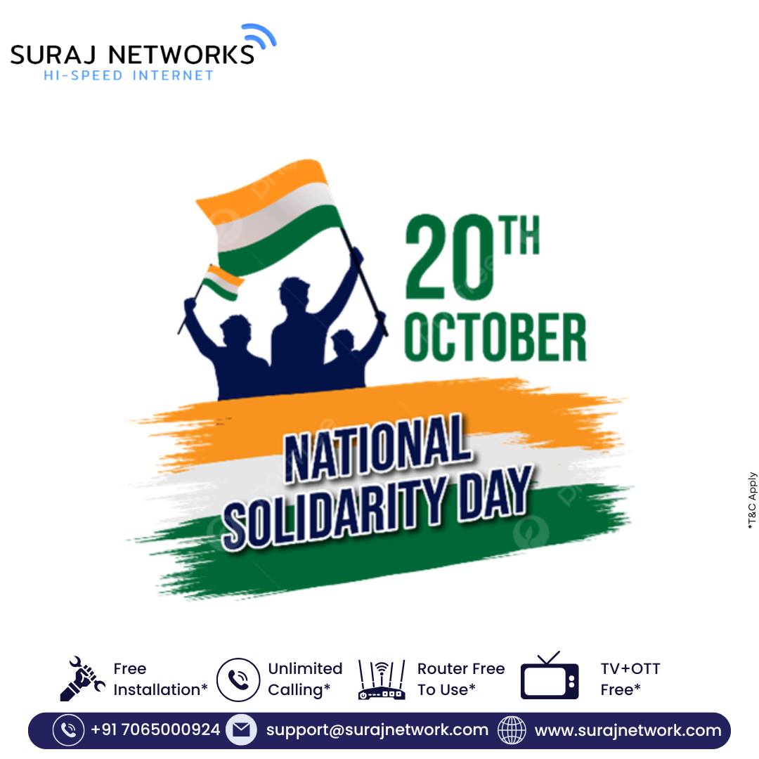 🇮🇳 SURAJ NETWORKS – HI-SPEED INTERNET 🇮🇳
✨ T&C Apply

🤝 NATIONAL SOLIDARITY DAY 🤝
Honoring the spirit of unity, strength & resilience of our great nation.
Let’s stand together for a stronger and connected India. 🌍✨

🚀 Suraj Networks Benefits:
✅ Free Installation*
✅ Unlimited Calling*
✅ Router Free to Use*
✅ TV + OTT Free*

📞 +91 7065000924
📧 support@surajnetwork.com
🌐 www.surajnetwork.com

⸻

Hashtags:

#NationalSolidarityDay #SurajNetworks #HighSpeedInternet #UnlimitedInternet #DigitalIndia #StayConnected #UnityInDiversity #FreeInstallation #OTTFree #UnlimitedCalling #RouterFree